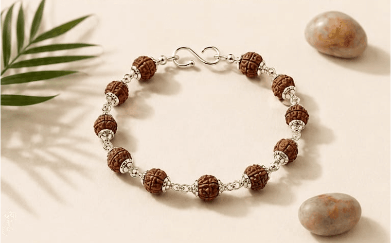 5 Mukhi Rudraksha silver bracelet with S-hook clasp